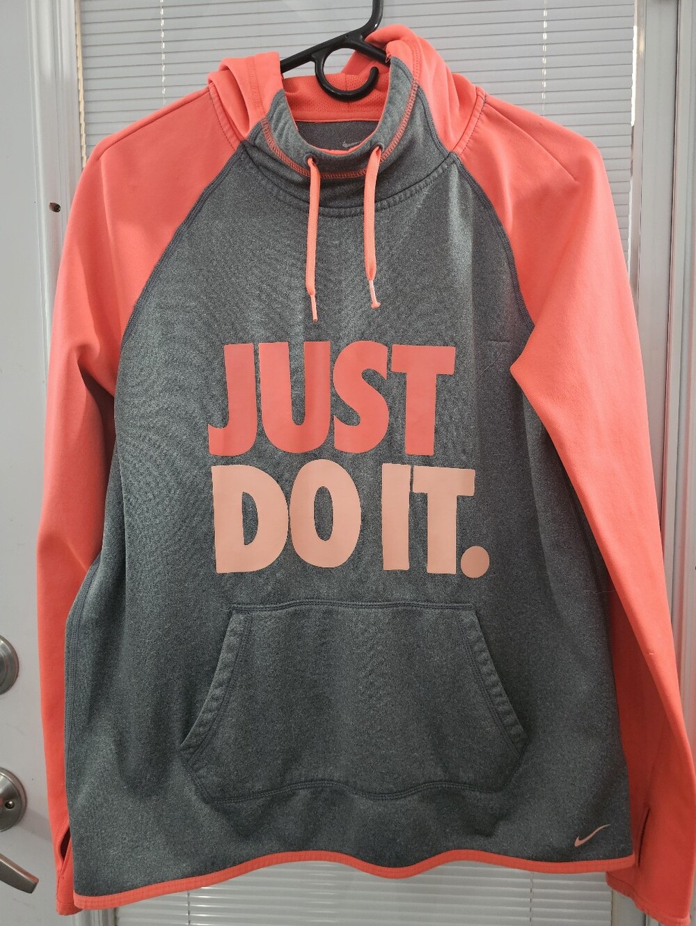 Nike Woman's Hooded Pullover - Coral/Orange and Gray